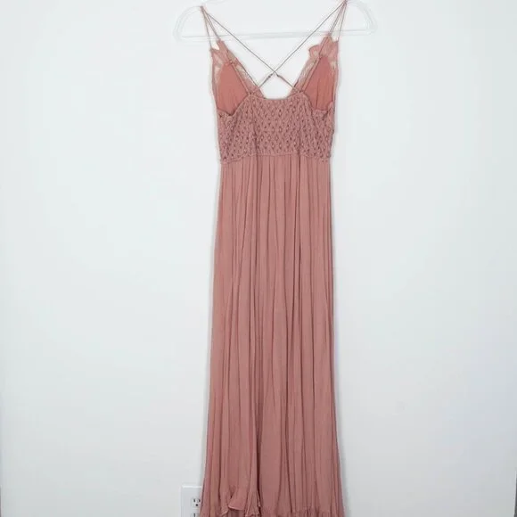 Free People One Adella Lace Slip Maxi Dress Rose Pink Womens Size Small - Picture 11 of 16